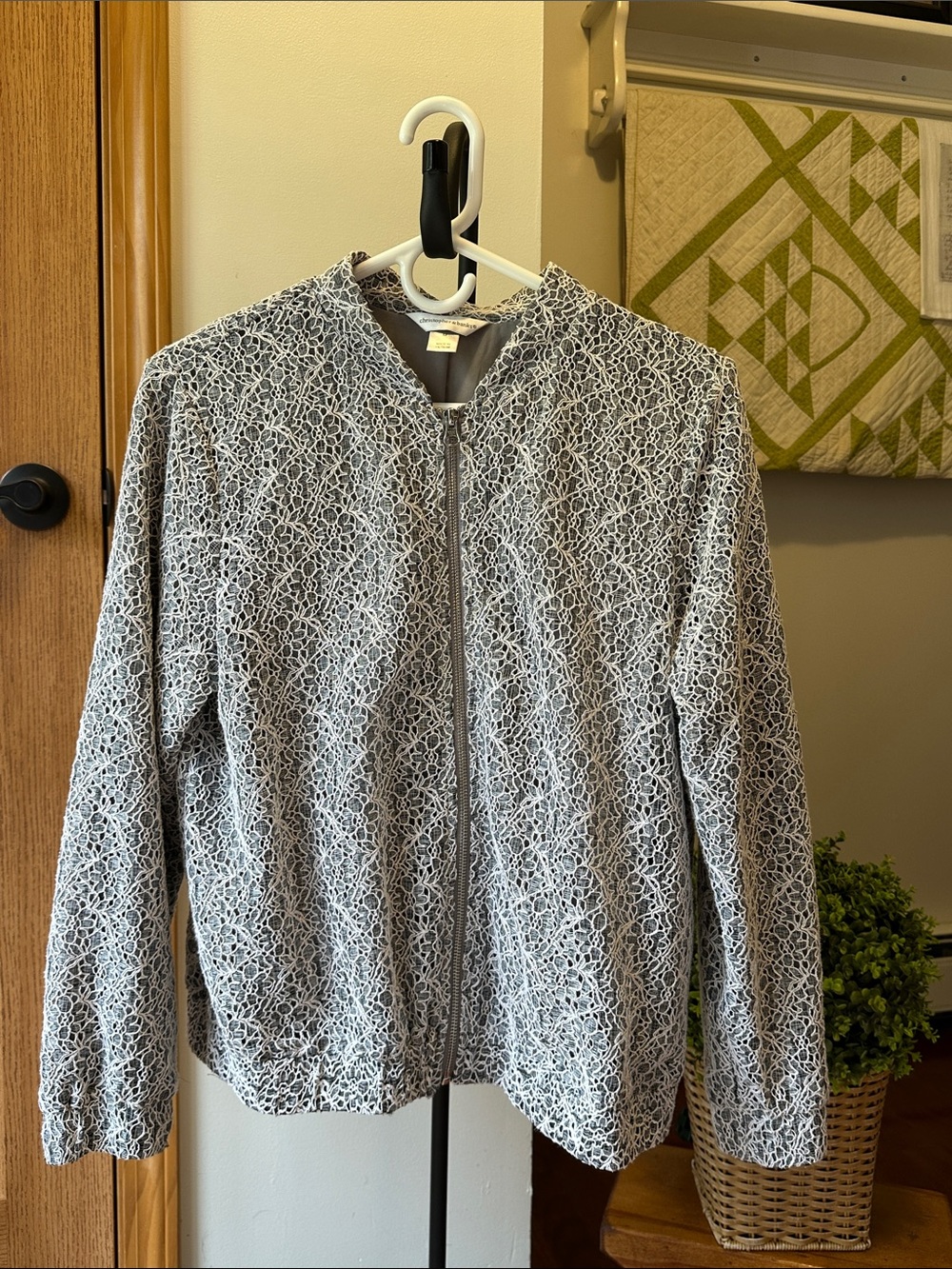 Christopher & Banks Gray Lace-Overlay Open Front Blazer size medium